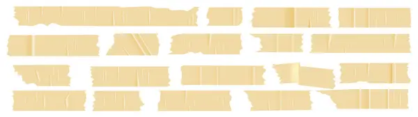 Een Set Plastic Beige Stukjes Gescheurde Scotch Tape Trendy Elementen Stockillustratie