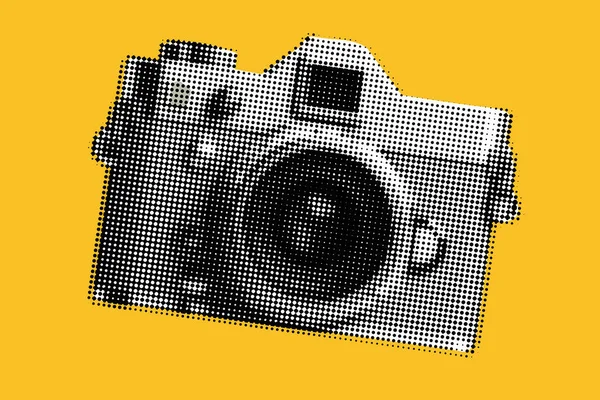 Kamera Dergi Tarzında Kolaj Için Elementler Parlak Sarı Arka Planda Stok Vektör