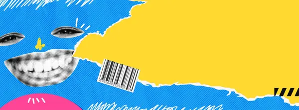 Banner Grunge Colagem Vetorial Boca Sorrindo Anunciando Promoções Loucas Doodle Ilustrações De Bancos De Imagens Sem Royalties