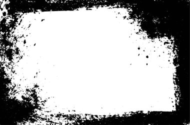 Sert fırça kenarlı vektör çerçeve ve siyah mürekkep darbeleri. Elle çizilmiş eskiz ve tebeşirle çizilmiş iğrenç bir doku. Kare ve dikdörtgen çizgiler, çizikler ve sıçramalar.