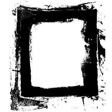 Mürekkep kenarlığı ve pürüzlü fırça darbeleriyle gerilmiş kare çerçeve. El çizimi, yırtık köşeli çizim dokusu ve grunge etkisi.