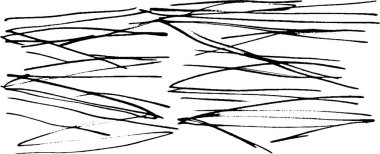 Beyaz arka planda kesişen ve çakışan bir dizi soyut siyah çizgi dinamik ve kaotik bir görsel etki yaratır..