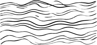 Bir dizi soyut siyah fırça darbeleri beyaz zemin üzerinde dalgalı çizgiler oluşturur, suya benzer ya da akış hareketine.