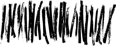 Bir dizi kalın, soyut siyah fırça darbeleri yatay bir çizgide dizilmiş, dinamik ve dokulu görsel efekt yaratıyor..