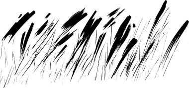 Siyah beyaz çimen bıçaklarının stilize edilmiş bir tasviri, hareket ve doku hissi yaratan dinamik fırça darbelerini içeriyor..