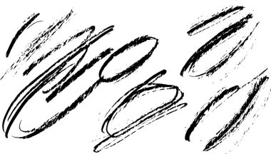 Beyaz arka planda çeşitli şekil ve boyutlarda siyah fırça darbeleri koleksiyonu. Sanatsal tasarım veya arka plan için ideal.