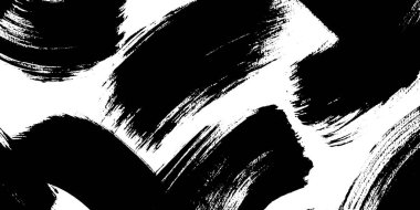 Beyaz zemin üzerinde koyu siyah fırça darbeleri içeren dinamik bir soyut desen çarpıcı bir kontrast ve sanatsal yetenek yaratıyor..