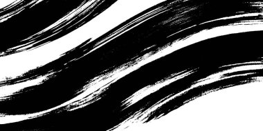 Soyut siyah beyaz fırça darbeleri beyaz arkaplan üzerinde dinamik bir desen oluşturur.