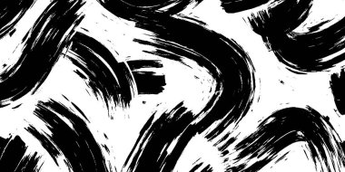 Beyaz zemin üzerinde koyu siyah fırça darbelerini içeren dinamik bir soyut desen, hareket ve enerji hissi yaratır..