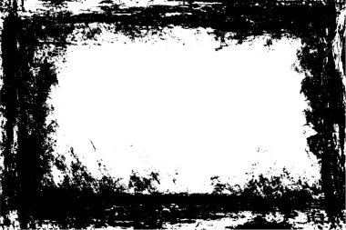 Siyah fırça kenarı ve kaba boya darbeleriyle vektör retro çerçeve. Mürekkepli ve soyut tasarımlı iğrenç bir doku. Yırtık köşeler ve yıpranmış köşeler antika, antika bir poster için