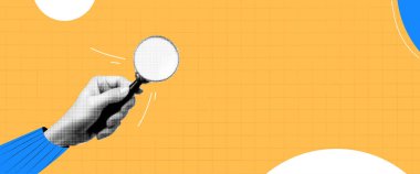 Vektör kolaj afişi. Pankartı tutan fotoğrafçının elleriyle hem de. Sosyal medya. Yarıton tarzı. Smm hunisi takipçileri çekmek ve IG 'de beğenileri çekmek için.