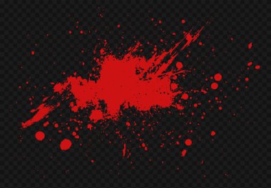 Kırmızı mürekkepli vektör kan sıçrama dokusu ve şeffaf bir arkaplan üzerine sıçrama. Grunge deseninde gerçekçi damlalar, lekeler ve korku ve Cadılar Bayramı tasarımı var.