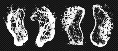 Şeffaf arkaplanda kaplama desenli Grunge sabun köpüğü lekesi. Sünger köpüklü şampuan ve sabunlu deterjan.
