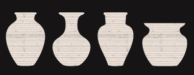 Yırtık kağıt elementli antika vazo ve çömlek kolajı. Çin tarzı amforalar, sürahiler ve dekoratif seramik vektör kesim hurda tasarımları.