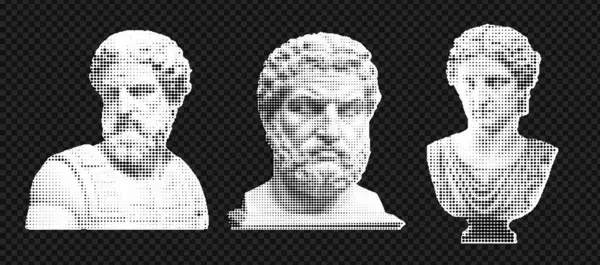 Yunan büstü kolajı modern sanat ve tasarım projeleri için yarım ton etkisi yaratıyor. Vektör illüstrasyonu