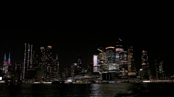 New York Skyline Night Lights Midtown Manhattan Breathtaking Panoramic View — Stock Video