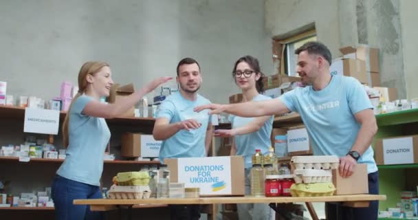 Group People Stacking Hands Together Showing Unity Teamwork While Working — Stock Video