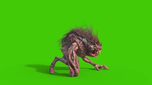 Mane Monster Långa Huggtänder Grön Skärm Sida Rendering Animation — Stockvideo