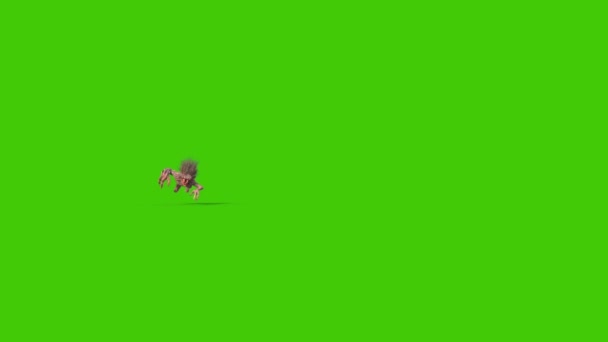 Mane Monster Långa Huggtänder Kör Grön Skärm Front Rendering Animation — Stockvideo