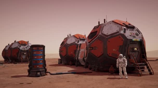 Martian Housing Astronaut Walks Transport Vehicles Alien Planet Animations Rendering — Stock video