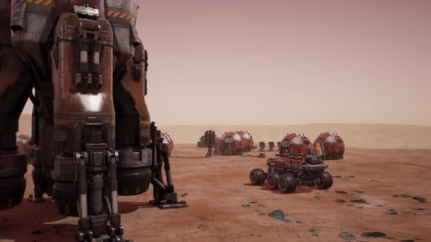Raumschiff Mars Transportfahrzeuge Alien Planet Astronauten Animationen Rendering Cgi — Stockvideo