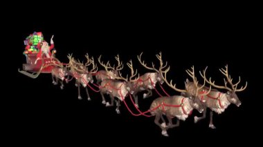 Noel Kızağı Alfaya Uçuyor Noel Hediyeleri Ren Geyiği Önü 3D Canlandırma 4K