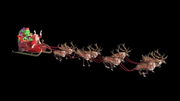 Santa Sleigh Flies Alpha Matte Joululahjat Poro Mallinnus Animaatio — kuvapankkivideo