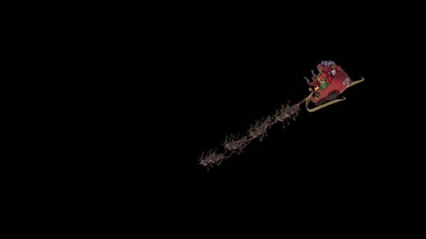 Santa Sleigh Flies Back Alpha Matte Christmas Reindeer Night Rendering — Stock Video
