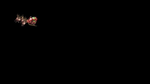 Santa Sleigh Lentää Edessä Alpha Matte Joulun Poro Tekee Animaatio — kuvapankkivideo