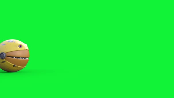 Tela Verde Bola Robô Morre Animação Renderização Lado — Vídeo de Stock