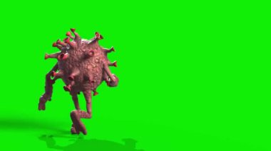 Virüs Canavarı Covid19 Yeşil Ekranda Yürüyor 3D Canlandırma 4K