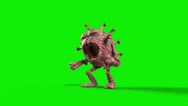 Virus Monster Covid19 Atacă Buclă Ecran Verde Rendering Animation — Videoclip de stoc