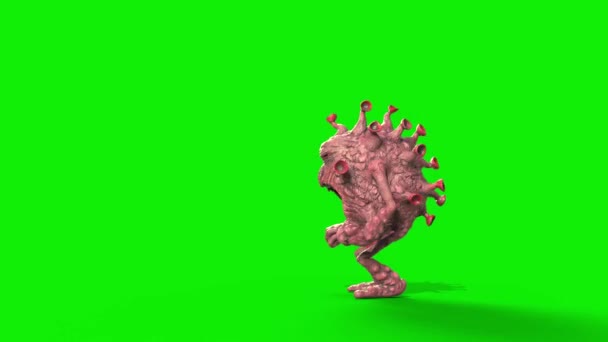 Virus Monster Covid19 Ataques Side Loop Pantalla Verde Representación Animación — Vídeo de stock