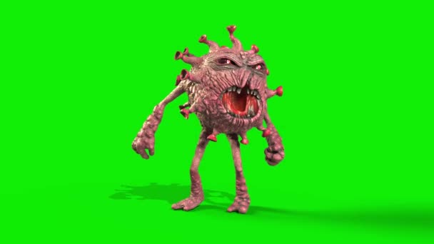 Virus Monster Covid19 Look Front Loop Grønn Screen Gjengivende Animasjon – stockvideo