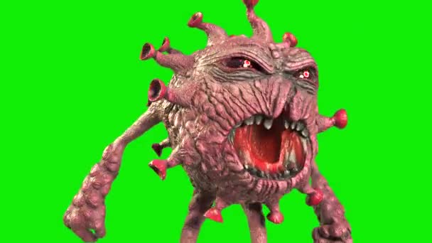 Virus Monster Covid19 Uită Jurul Buclei Ecran Verde Rendering Animation — Videoclip de stoc