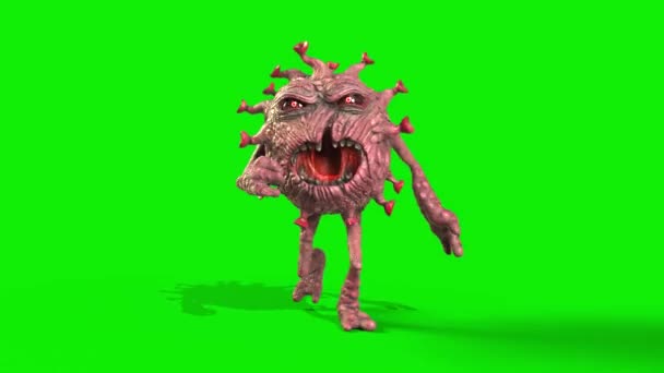 Virus Monster Covid19 Grønn Skjerm Walkcycle Loop Gjengivende Animasjon – stockvideo