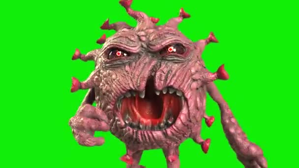 Virus Monster Covid19 Walkcycle Front Grønn Skjerm Loop Gjengivende Animasjon – stockvideo