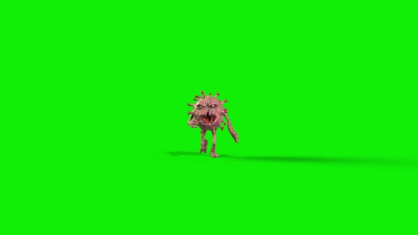 Virus Monster Covid19 Berjalan Depan Layar Hijau Rendering Animasi — Stok Video