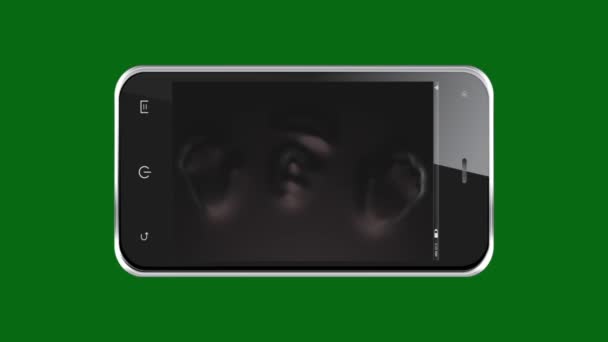 Страшный Смартфон Ужасов Зеленым Экраном Рендеринга — стоковое видео