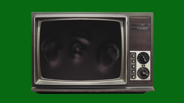 怖いヘッドテレビホラーグリーンスクリーン3Dレンダリングアニメーション — ストック動画