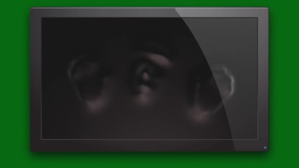 可怕的头像电视领导的恐怖绿色屏幕3D渲染动画 — 图库视频影像