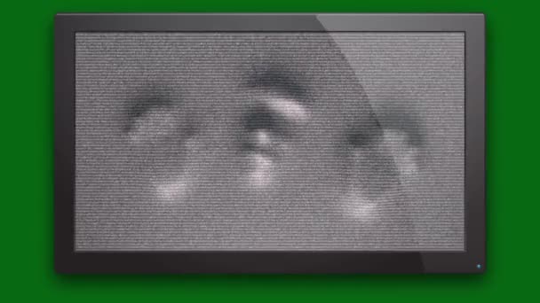 怖いヘッドテレビはホラーノイズグリーンスクリーン3Dレンダリングアニメーションを導きました — ストック動画
