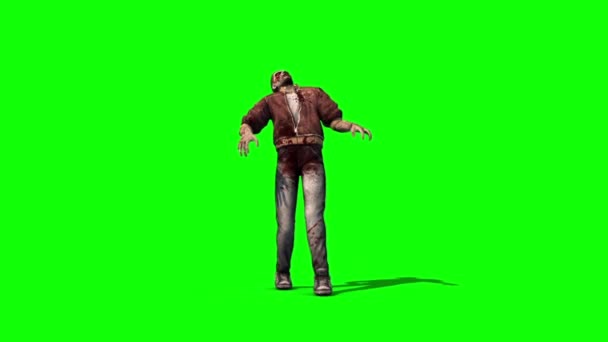Zombie Kävely Edessä Vihreä Näyttö Tekee Animaatio Kauhu — kuvapankkivideo