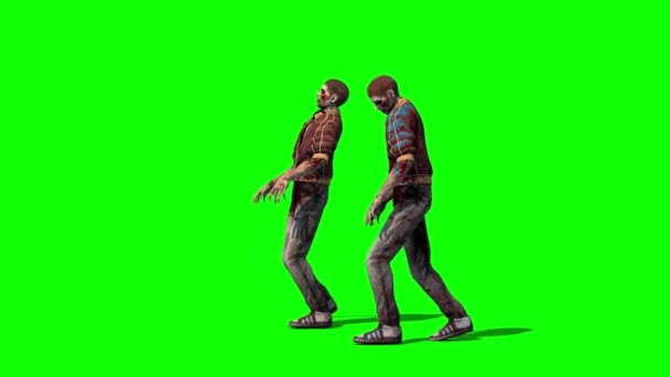 Dos Zombies Caminando Pantalla Verde Representación Animación Horror — Vídeos de Stock