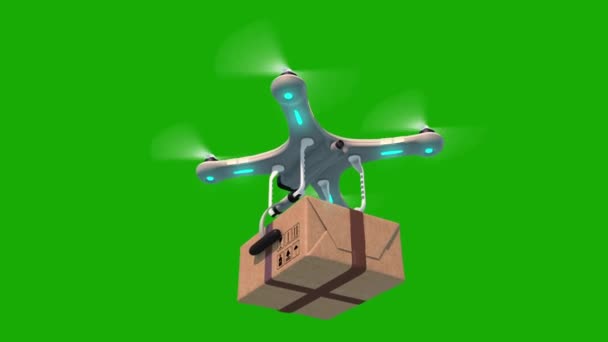 Zielony Ekran Alpha Matte Quadcopter Dostarczenie Pakietu Dołu Blue Sky — Wideo stockowe