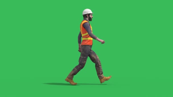Bricklayer Worker Beard Green Screen Walkcycle Side Loop Rendering Animation — Stock video