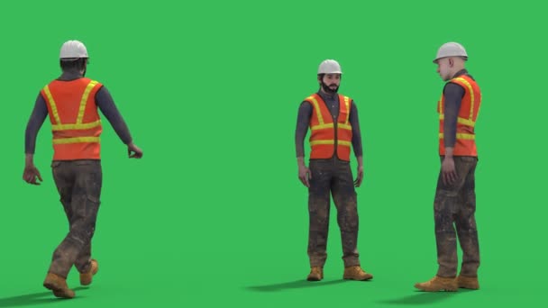 Lavoratori Muratori Schermo Verde Passeggiate Cantiere Indietro Rendering Animazione — Video Stock