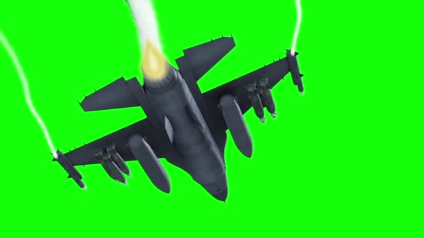 Combat Avion Jet Écran Vert Vers Bas Rendu Arrière Plan — Video