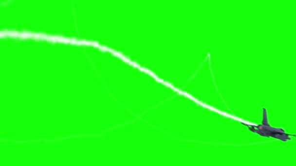 Истребительный Самолет Реактивный Зеленый Экран Сторона Рендеринга Фон — стоковое видео