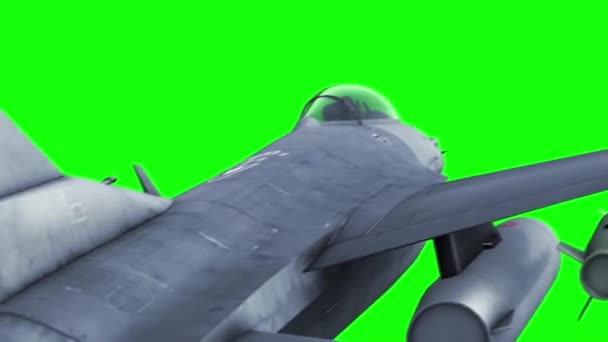 Écran Vert Jet Avion Combat Gros Plan Arrière Plan Rendu — Video